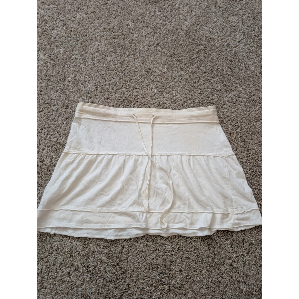 SO Wear It Declare It White Cotton Tiered Mini Skirt Drawstring Small Y2K